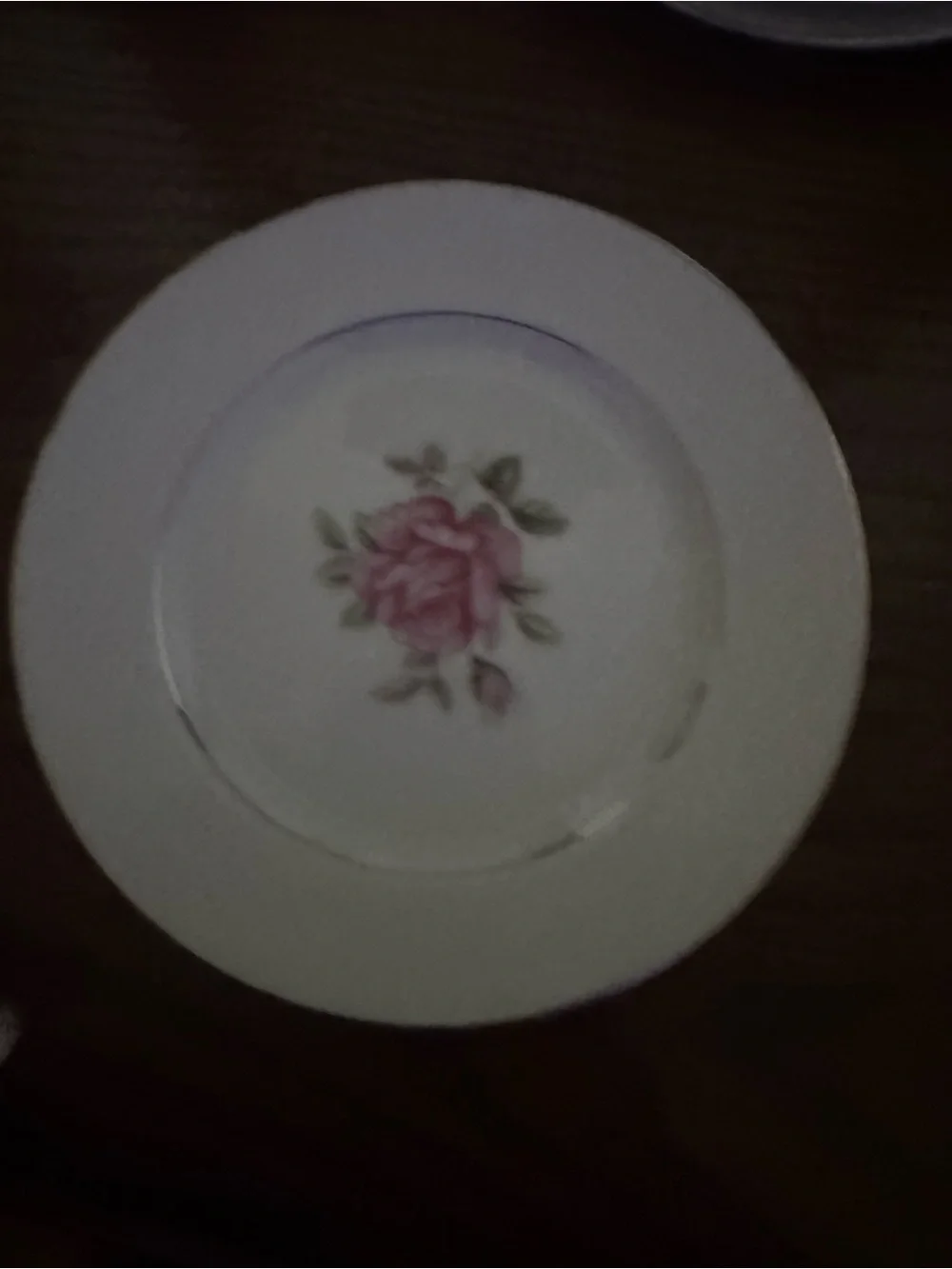 Classic White Dessert Plate with Pink Rose Motif